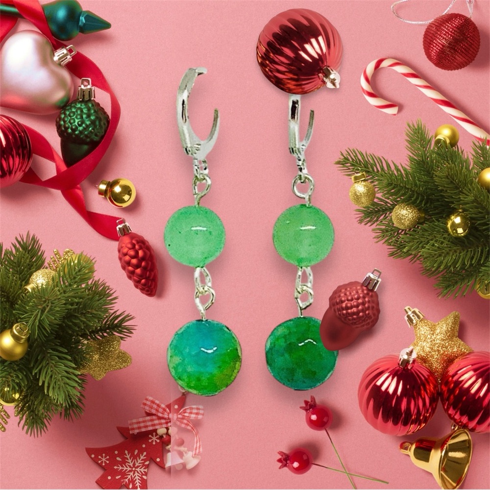 BOUTIQUE Elegant Green Agate Dangle Earrings, Gemstone Beaded Dangles
